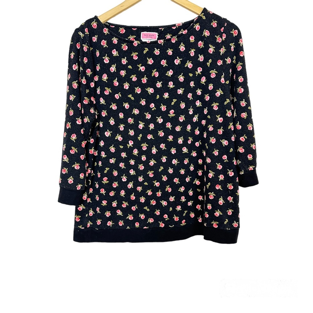 Kate Spade Ditsy‎ Rose Print 3/4 Sleeves Top Black Women’s Large